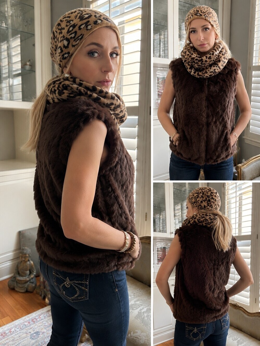 Saks Fifth Avenue 100% Real Rabbit Fur Vest | Brown Size S/M